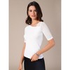 INSPIRE CHIC Women's Half See-through Sleeves Irregular Neckline Solid Color Stretchy T-Shirts - 3 of 4