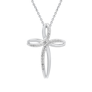 GILDED 1/4 CTTW Natural Diamond Twist Cross Pendant Necklace in 14KT Yellow Gold Plated or 925 Sterling Silver, 18" Chain - 1 of 4