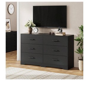 Modern 6-Drawer Dresser, Black Wooden Chest with Metal Handles, Storage for Bedroom, Living Room, Hallway - 1 of 4