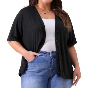 Agnes Orinda Women's Plus Size Short Sleeve Sheer Crewneck Button Down Knitted Casual Cardigan - 1 of 4