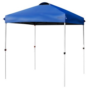 Tangkula 6.6’ x 6.6’ Pop-up Canopy Tent Outdoor Camping Sun Shelter w/ Portable Roller Bag & 4 Weight Bags Blue/ White/ Grey - 1 of 4