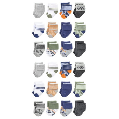 Luvable Friends Cotton Rich Baby Terry Socks 24-Pack, Orange Blue Stripe - image 1 of 3