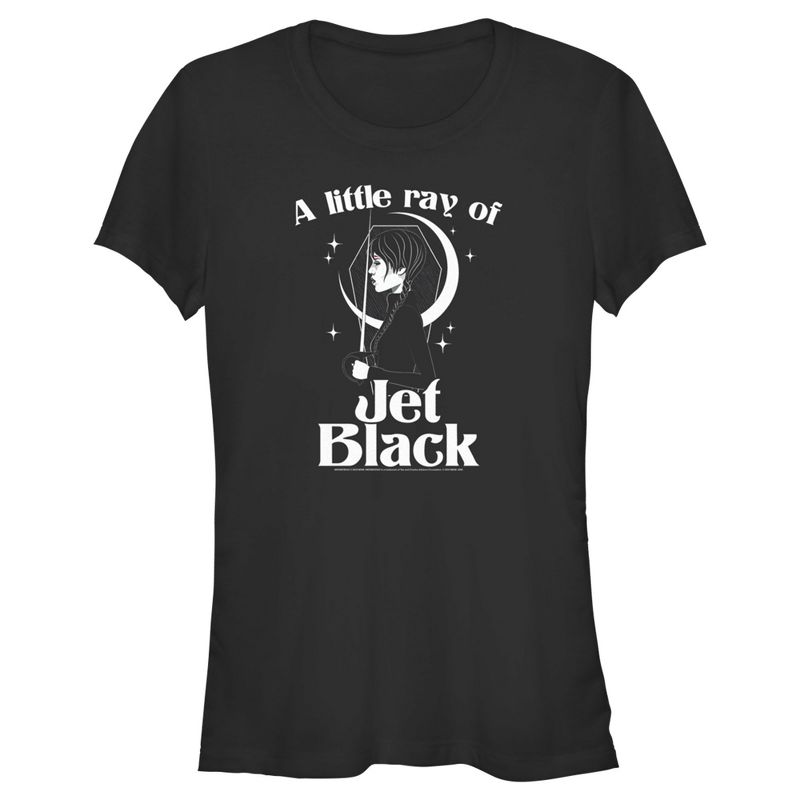 Juniors Womens Wednesday A Little Ray of Jet Black T-Shirt, 1 of 5