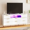 Homhougo 8 Dresser TV Stand for 55” TV, Long Dresser for Bedroom with Power Outlets & LED Lights, Wide Media Console Table, White - 3 of 4