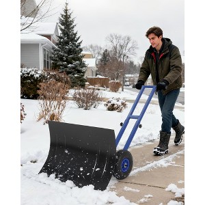 Heavy Duty Snow Shovel with Wheels, Steel Dual Handle Push Snow Pusher Shovel, 5-Position Angle & Height Adjustable Handle, Sidewalk Yard Snow Plow - 1 of 4