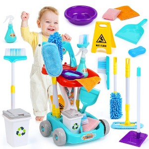 Skirfy Kids Cleaning Set Toys, 22PCS Pretend Play Housekeeping Supplies Kit Complete Includes Sweeping Broom,  Housekeeping Cart Toys Gift for Kids - 1 of 4