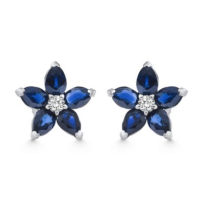 Pompeii3 2.19Ct Blue Sapphire & Diamond Alexa Earrings 14k White Gold Lab Created