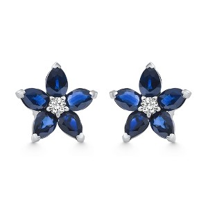 Pompeii3 2.19Ct Blue Sapphire & Diamond Alexa Earrings 14k White Gold Lab Created - 1 of 4