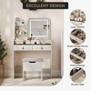 Vanity Desk with LED Light Mirror and Charging Station, Small Vanity Set with Storage Stool, 4 Open Shelves and 2 Drawers, Makeup Vanity Table - 4 of 4