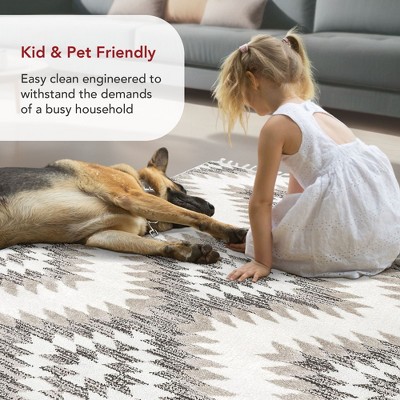 Beige Braided Spot Shag Synthetic 4' x 6' Area Rug