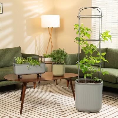 Sage Green Recycled Plastic Self-Watering Planter Pots with Trellis, 2 Pack