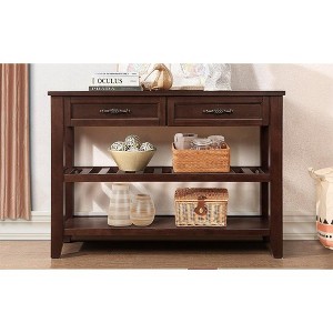 42" Sturdy Wood Buffet Sideboard, Mid-Century Style Console Sofa Table with 2 Storage Drawers 2 Tiers Shelves for Living Room Dining Room Entryway - 1 of 4