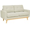 Airsurfer 2-Seat Mid-Century Modern Fabric Sofa, Upholstered Loveseat with Wooden Legs and Tufted Back for Living Room or Apartment, Cream White - 2 of 4