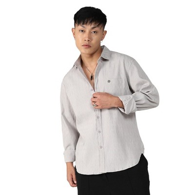 Campus Sutra Men Men's Greige Textured Ruched Shirt