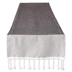 Design Imports  Dobby Fringed Table Runner, Black, 15X108" With 3" Fringe On Each Side - 1 of 4