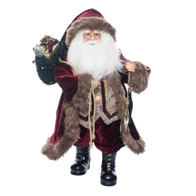 Season's Designs 18" Burgundy And Tan Fur Santa With Gift