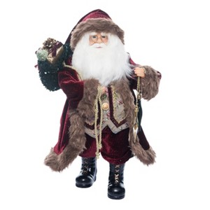 Season's Designs 18" Burgundy And Tan Fur Santa With Gift - 1 of 1