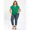 Women's Plus Size Contrasting Colors Keyhole Tulip Sleeve Summer Casual Blouses - GRACE & GRANDEUR - 2 of 4