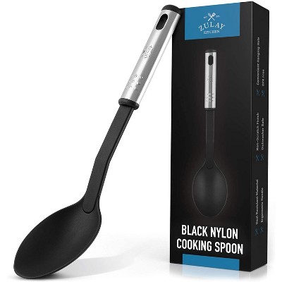 Zulay Kitchen Nylon Serving Spoon - Cooking Spoon with 410°F Heat Resistant Handle - Large Kitchen Serving Spoon For Soups, Stews, and Sauces - Non-Scratch and Nonstick Black Nylon Kitchen Spoon