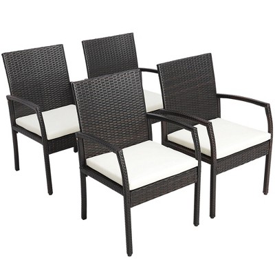 Tangkula 4PCS Patio PE Rattan Wicker Dining Armchairs Outdoor Chair w/ Removable Cushion