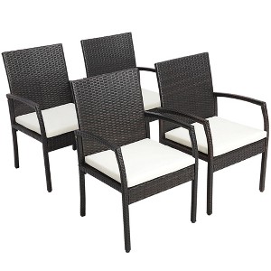 Tangkula 4PCS Patio PE Rattan Wicker Dining Armchairs Outdoor Chair w/ Removable Cushion - 1 of 4