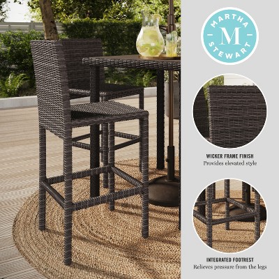 Brown Rattan Wicker Indoor-Outdoor Bar Stools, Set of 2