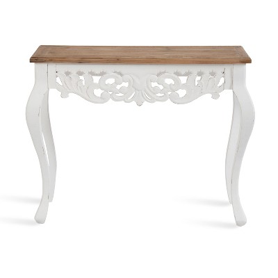Antonella Rustic Brown and White Carved Wood Console Table