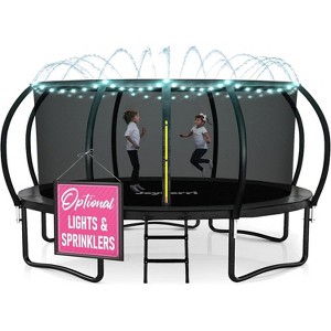 JoyBerri 16ft Outdoor Trampoline – ASTM Certified, Anti-Rust Frame with Enclosure Net, Ladder, Sprinkler & LED Lights - 1 of 4