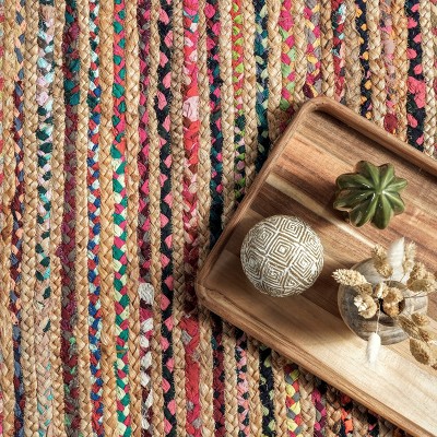 Handmade Multicolor 8x10 Cotton Jute Braided Area Rug