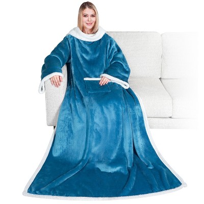 PAVILIA Wearable Blanket with Sleeves for Women Men Adults, Warm Soft Plush Snuggle Pocket Sleeved TV Throw