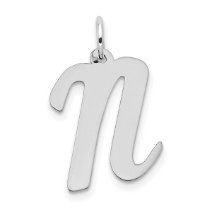 Black Bow Jewelry 14k White Gold, Madison Collection LG Classic Script Initial N Pendant - 1 of 4