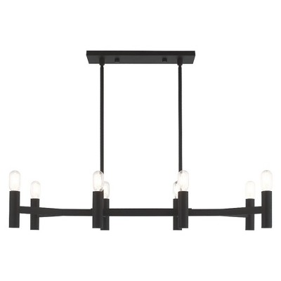 Black Steel 8-Light Linear Chandelier with Exposed Bulbs