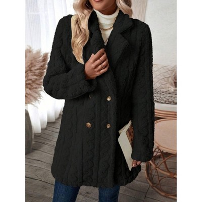 Coolmee Women's Double Breasted Lapel Neck Flannelette Coat Faux Fur Warm Outwear Jackets