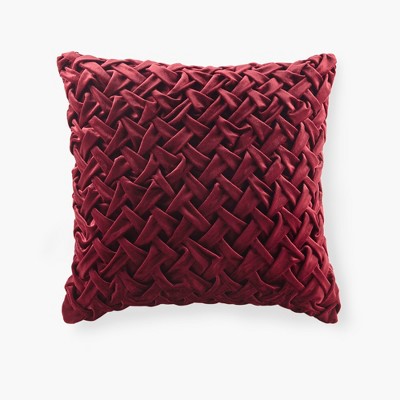 Luxurious Burgundy Velvet Ruched Square Pillow 20x20