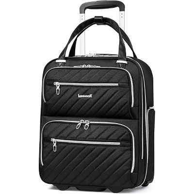 LUGGEX Underseat Carry On Luggage with Wheels, Softside Personal Item, Underseat 16 Inch, Black Silver