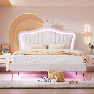 Streamdale LED Upholstered Queen Bed with Crown Headboard