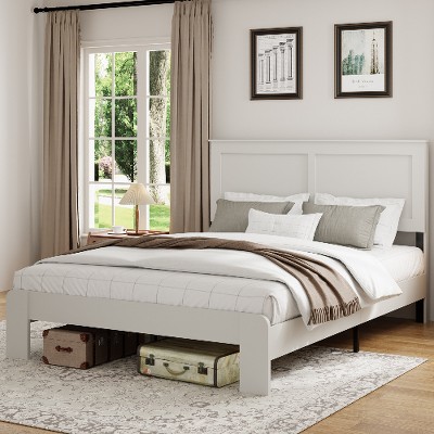 Lyngins Industrial Queen Size Bed Frame, Wood Platform Bed Frame with Headboard, Metal Frame & Solid Wood Slats, Large Under Bed Storage