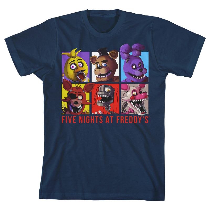 Five Nights at Freddy's Character Squares Boy's Navy T-shirt, 1 of 2