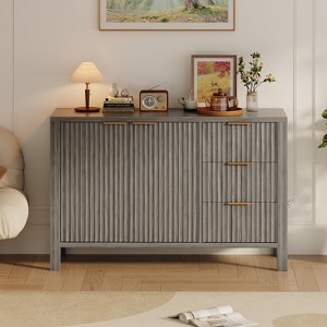 46.5" Fluted Sideboard Buffet Cabinet with Storage, Cabinet with 3 Drawers, 2 Doors & Adjustable Shelf - 1 of 4