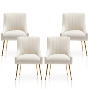SEYNAR Modern Glam Boucle Pleated Velvet Dining Chair or Vanity Chair Set of 4 with Rear Handle - 1 of 4