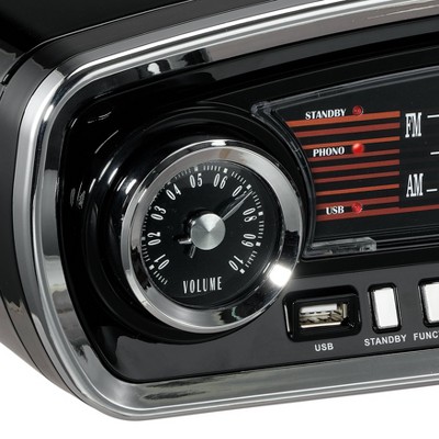 Studebaker Black Retro Portable 3-Speed Turntable with Bluetooth and AM/FM Radio