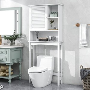 Bathroom Storage Over The Toilet with Adjustable Shelf,Over Toilet Bathroom Organizer,Freestanding Cabinet with Shutter Door for Bathroom - 1 of 4
