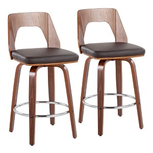 Mid-Century Modern Counter Stool with Swivel and Wood Frame for Kitchen Island or Home Bar, Set of 2 - 1 of 4
