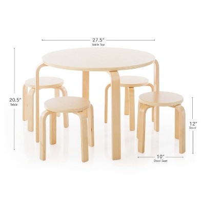 Birchwood Natural Round Toddler Play Table & 4 Stools Set