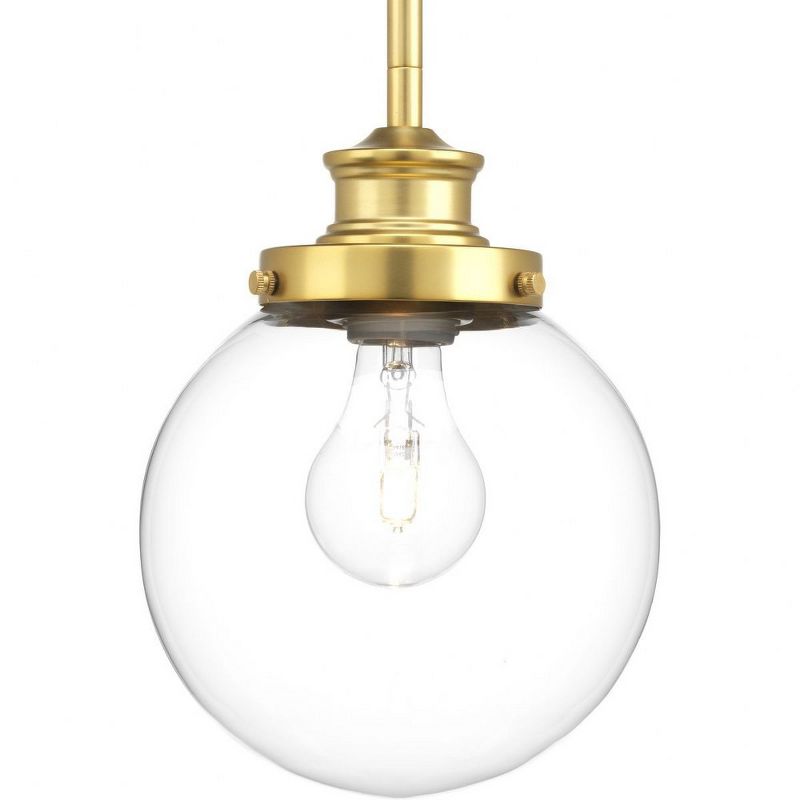 Progress Lighting Penn 1-Light Pendant, Steel, Natural Brass, Clear Glass Sphere, Canopy Included, 7", 1 of 6