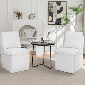 Modern Ivory Linen Upholstered Dining Chairs Set of 2,Armless Dining Chairs with Casters and Hidden Storage for Living Room Kitchen-Cuddlewood - 1 of 4