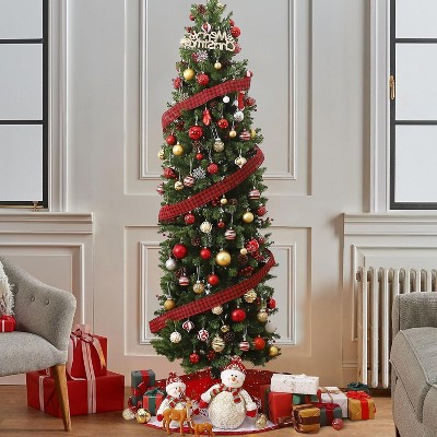 6/7ft Prelit Artificial Christmas Tree, Dual Color Led Lights, Slim/Flocked Options