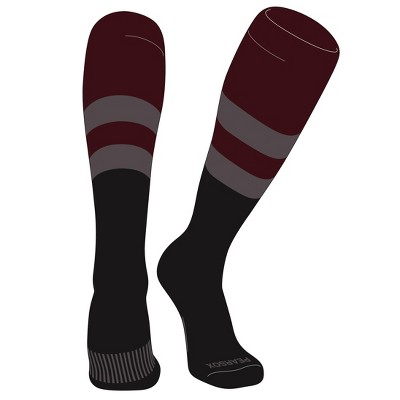 PEAR SOX Striped OTC Baseball, Softball, Football Socks (D) Maroon, Graphite, Black