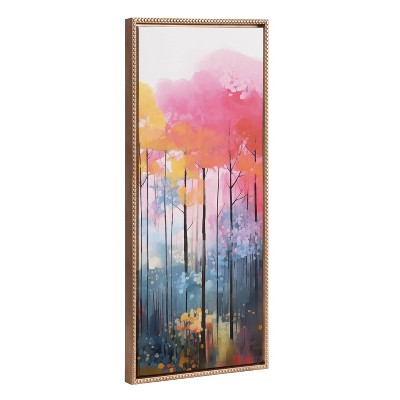 Kate & Laurel All Things Decor 18"x40" Sylvie Beaded Colorful Forest Landscape Framed Canvas by The Creative Bunch Studio Gold