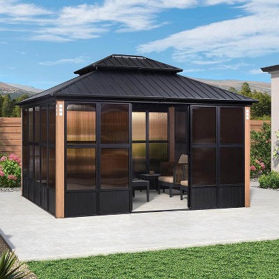 PURPLE LEAF Permanent Hardtop Gazebo Aluminum Frame Gazebo with Galvanized Steel Double Roof, Solarium Backyard Sun Room with Detachable Windows